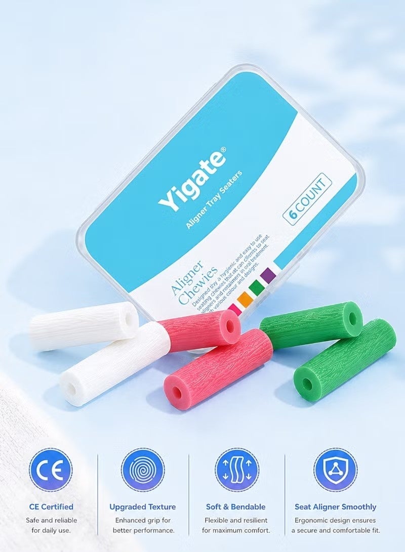 Yigate 6 Pieces Aligner Chewies, Medical Grade Silicone Orthodontic Chompers Aligner Trays Seaters Chewies for Invisalign Aligners, Mint, Strawberry, Original, Free Carry Case for Travel and Storage - Image 1