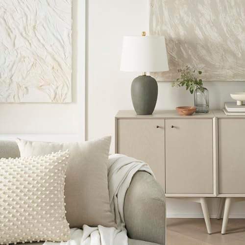 Nourison Home 23" Olive Green Ceramic Pot Table Lamp for Bedroom, Living Room, Dining Office, with White Tapered Drum Shade - Image 3