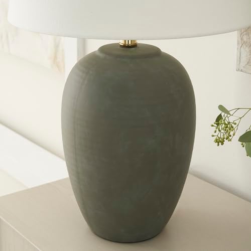Nourison Home 23" Olive Green Ceramic Pot Table Lamp for Bedroom, Living Room, Dining Office, with White Tapered Drum Shade - Image 4