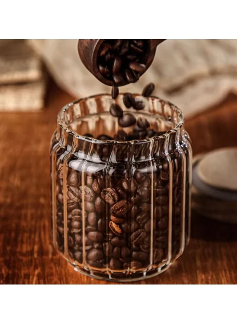 1Chase Borosilicate Stripe Glass Food Storage Jar With Acacia Wood Air Tight Lid, Set Of 3, 500/700/1000 ML