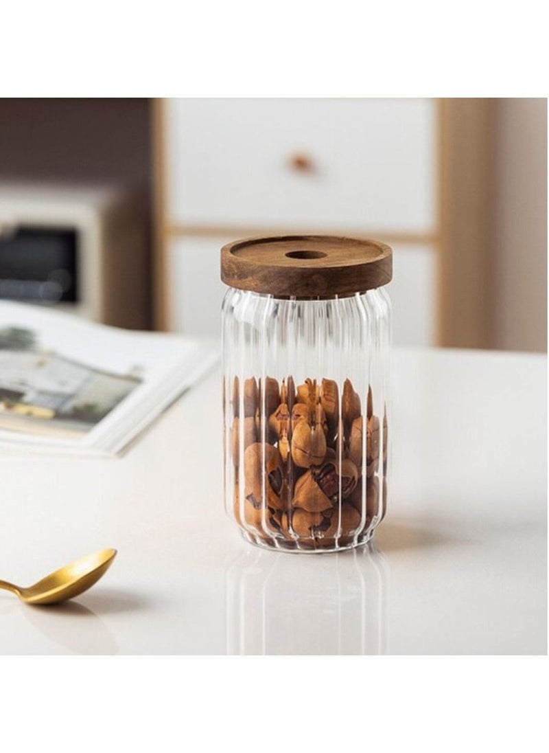 Borosilicate Stripe Glass Food Storage Jar With Acacia Wood Air Tight Lid, Set Of 3, 500/700/1000 ML - pzsku/ZA7177F6F34AFEDB2DA61Z/45/_/1732533645/060333d5-1b95-432a-8d72-2b3ff4a11d4e