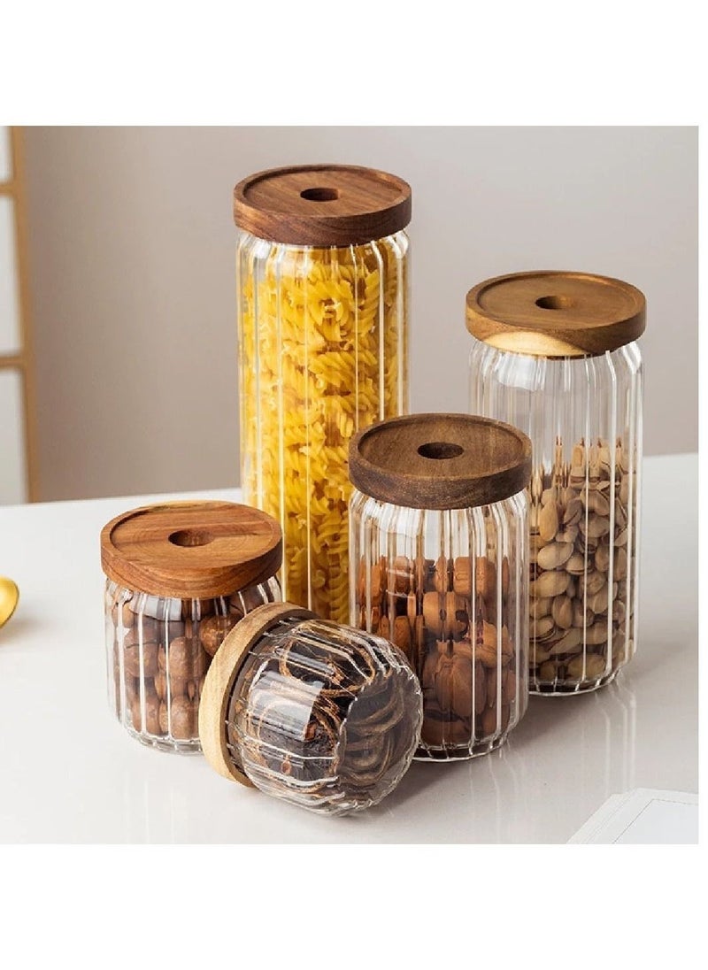 Borosilicate Stripe Glass Food Storage Jar With Acacia Wood Air Tight Lid, Set Of 3, 500/700/1000 ML - pzsku/ZA7177F6F34AFEDB2DA61Z/45/_/1732533646/06dda474-5886-412a-bb78-11896ed7285f