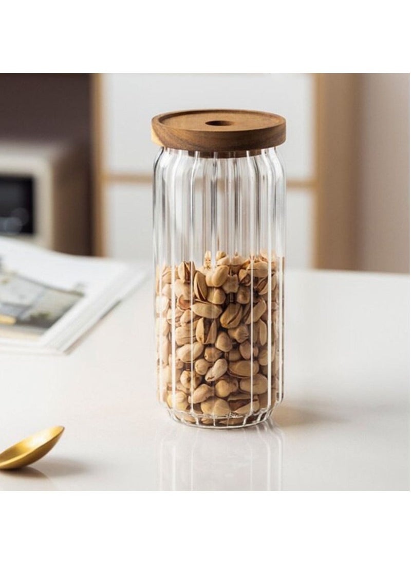 Borosilicate Stripe Glass Food Storage Jar With Acacia Wood Air Tight Lid, Set Of 3, 500/700/1000 ML - pzsku/ZA7177F6F34AFEDB2DA61Z/45/_/1732533649/d71b6aff-8120-42e6-bc97-273488403d75