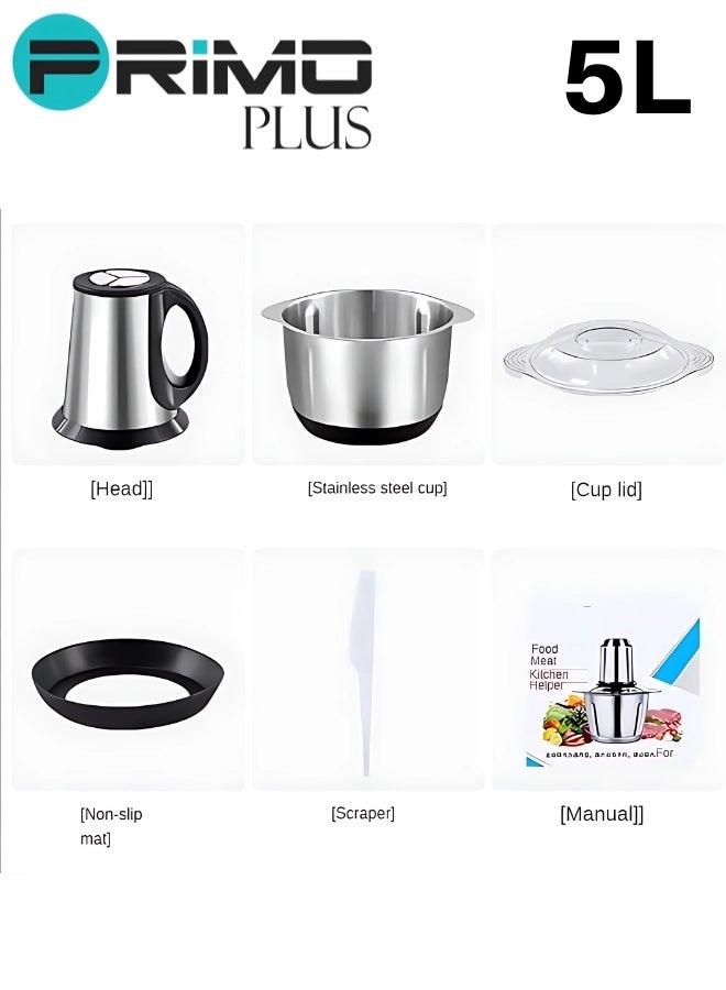 PRIMO PLUS PR166 Multi-Purpose Electric Meat And Vegetable Grinder, 500W Power, Large 5L Stainless Steel Bowl, Two-Speed Control, Four Sharp Blades, Secure Lock Safety Design – Perfect For Mincing Meat, Chopping Vegetables, Fruits, Nuts, And Preparing Sauces - Image 5