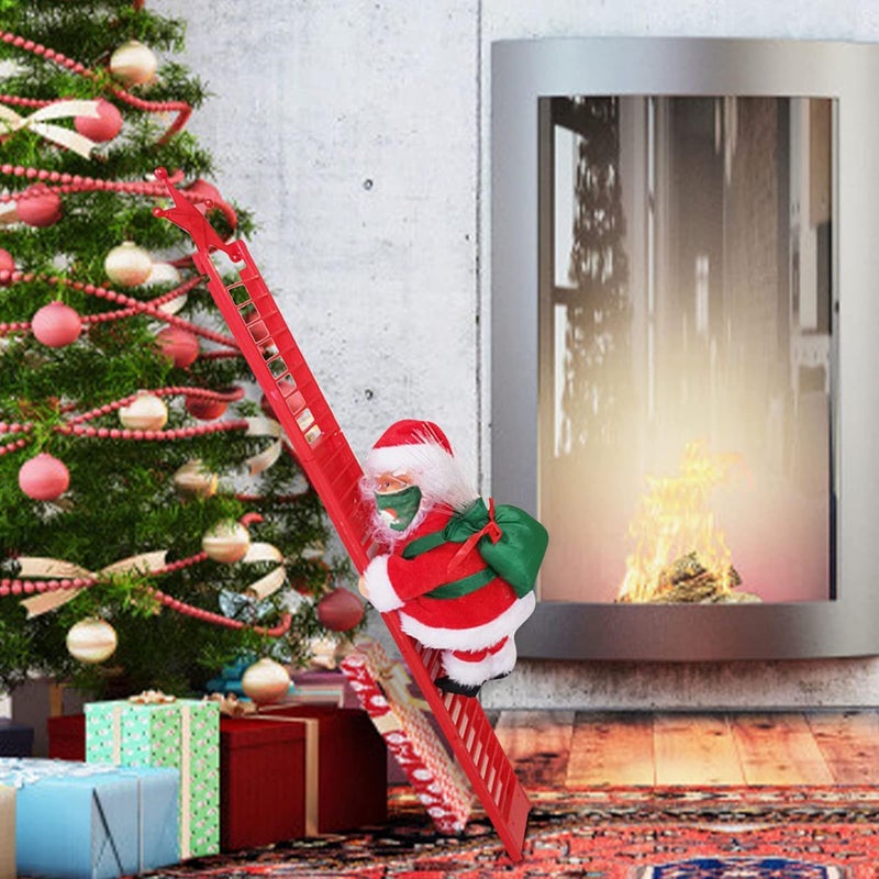 woobles Electric Climbing Santa Claus On Beads, Moving Hanging Christmas Figure Doll, Santa Claus Xmas Novelty Figurine Ornament With Music, Indoor Outdoor Decoration For Party Home Tree Home Door (#2) - Image 3