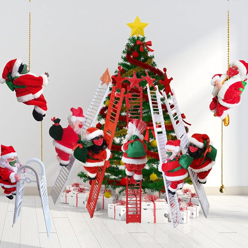 woobles Electric Climbing Santa Claus On Beads, Moving Hanging Christmas Figure Doll, Santa Claus Xmas Novelty Figurine Ornament With Music, Indoor Outdoor Decoration For Party Home Tree Home Door (#2) - Image 4