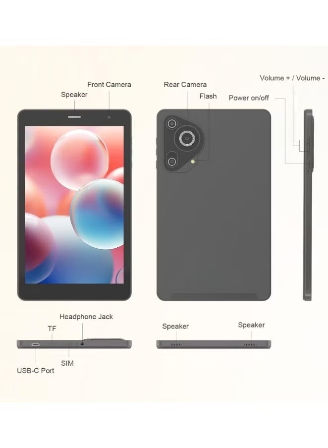 REBENUO CM828 8-Inch Android 14 Tablet, 8GB RAM, 512GB ROM, SIM Card Slot, WiFi Connectivity, Dual Camera, HD IPS Touchscreen Display, Quad-Core Processor, Portable Tablet PC with Large Storage for Work, Study, Gaming, Streaming, Browsing & Travel, Black - Image 2