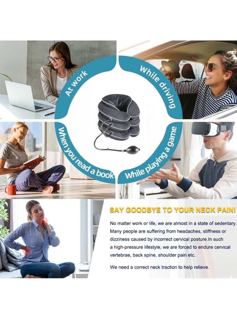 Ru syanl Cervical Neck Traction Device for Neck Pain Relief Inflatable Washable Neck Traction Pillow for Neck Decompression Neck Tension Relief (Grey)  - Image 4