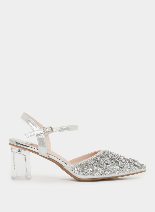 Take Two Embellished Transparent Heel Sandals - Image 1