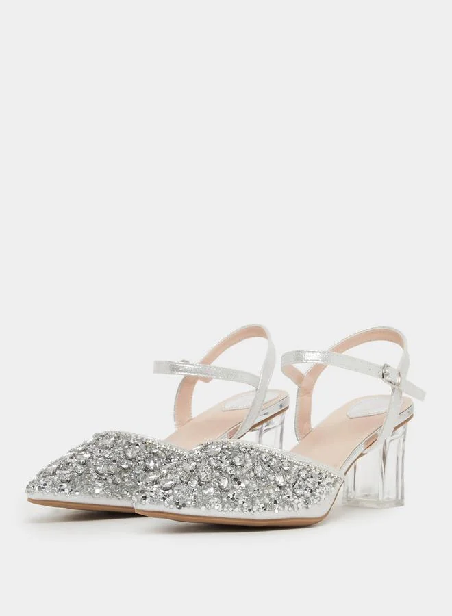 Take Two Embellished Transparent Heel Sandals