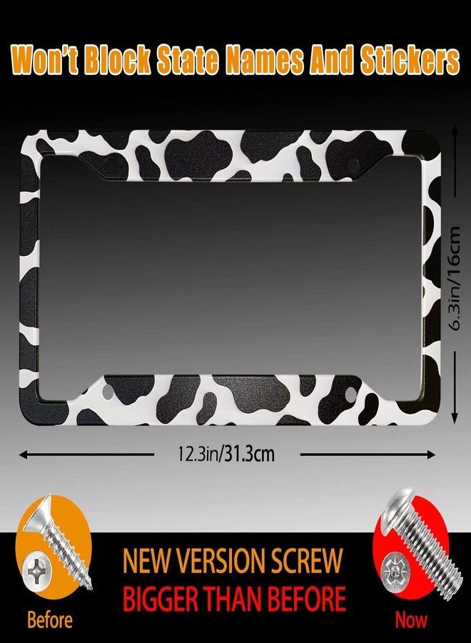 PAUSEBOLL Cow Print License Plate Frame Holders Covers Cute Animal White Black Spot Cow Tags Frames Covers Holder Stainless Aluminum Metal 2 Pack 4 Holes for USA Canada Vehicle Standard - Image 2