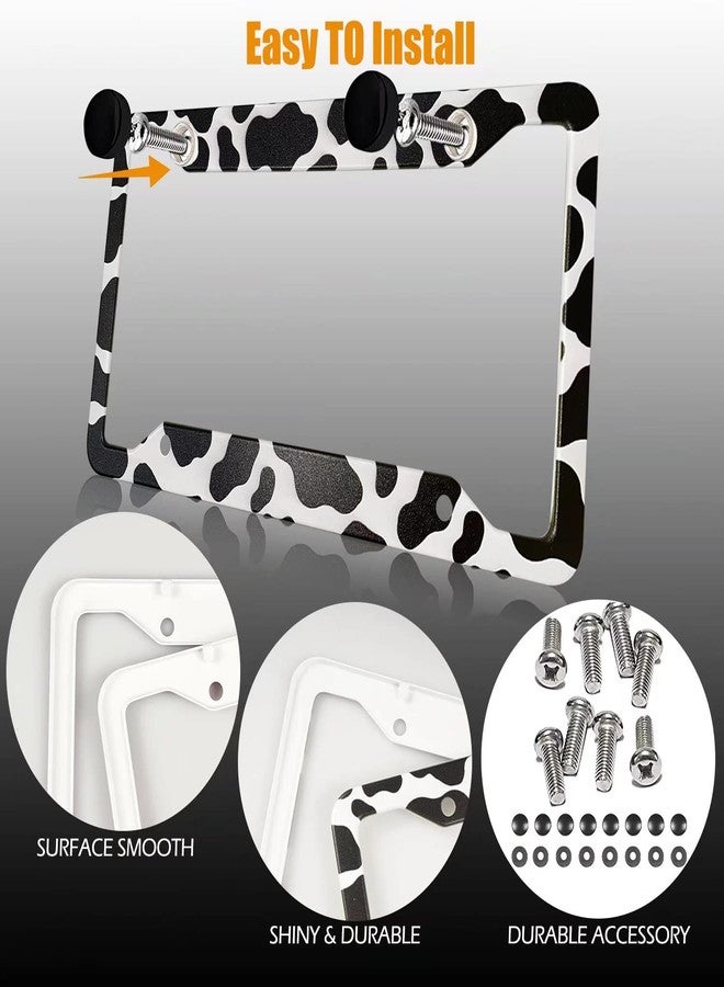 PAUSEBOLL Cow Print License Plate Frame Holders Covers Cute Animal White Black Spot Cow Tags Frames Covers Holder Stainless Aluminum Metal 2 Pack 4 Holes for USA Canada Vehicle Standard - Image 4