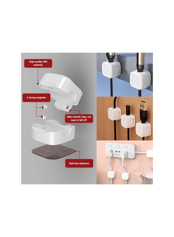Green Tiger 6 Pack Magnetic Cable Clips, Cord Organizer Adhesive Cable Clips, Wire Holder Keeper Organizer Management for Home,Office, Car Wall Desktop Nightstand (White) - Image 4