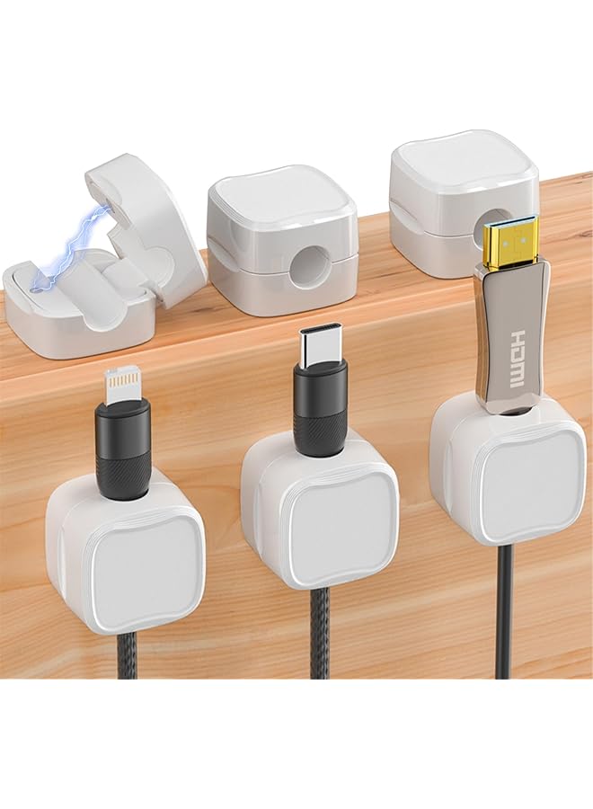 Green Tiger 6 Pack Magnetic Cable Clips, Cord Organizer Adhesive Cable Clips, Wire Holder Keeper Organizer Management for Home,Office, Car Wall Desktop Nightstand (White) - Image 1