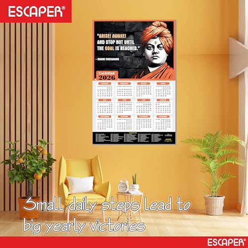 ESCAPER Swami Vivekanand Motivational Wall Calendar 2026 & Inspirational Quotes (12 x 18), Famous Quotes Wall Calendar 2026, Ideal for Room Decoration, Wall Art - Image 5