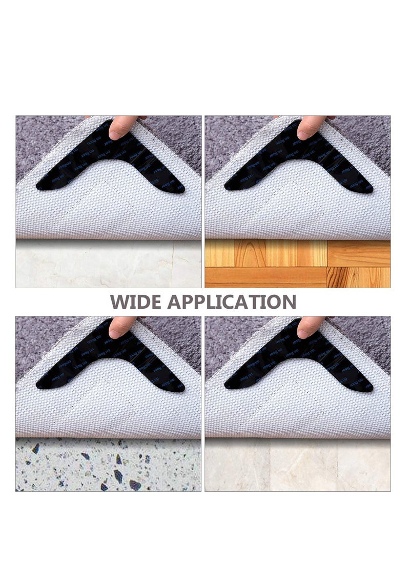 Peachjoy Black L Shape Rug Gripper Rug Tape 8 Pcs Double Sided Anti Curling Non Slip Reusable Rug Pad for Hardwood Floors, Carpets, Floor Mats in Place & Make Corner Flat and Easily Peel Off  - Image 5