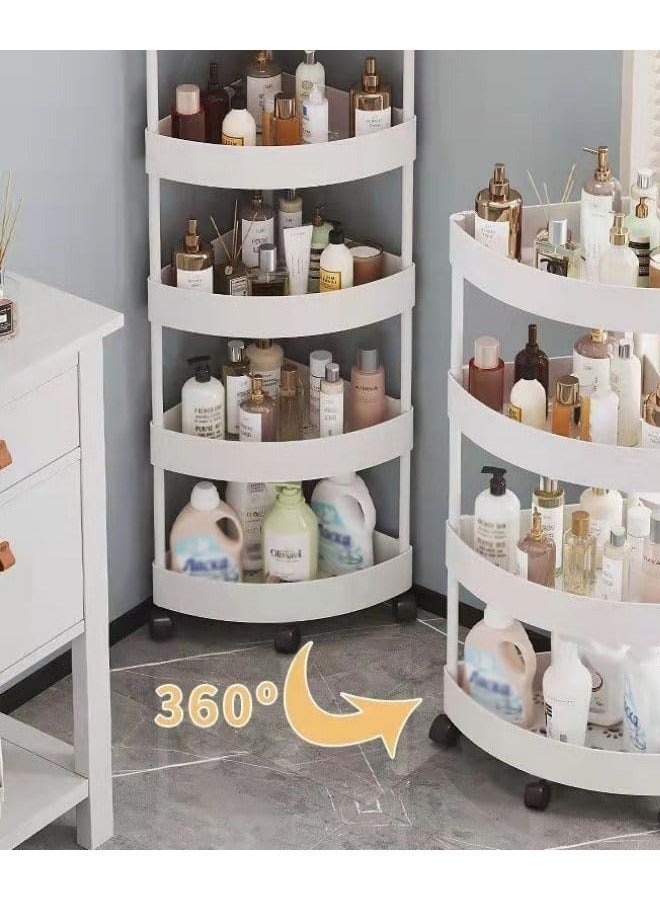 4-Tier Storage Trolley Cart, Storage Organizer Trolley with Wheels, Bathroom Mobile Shelving Organizer Triangle Corner Shelf Rack, Utility Rolling Cart Kitchen Storage Organizer for Bathroom, Laundr  - Image 4