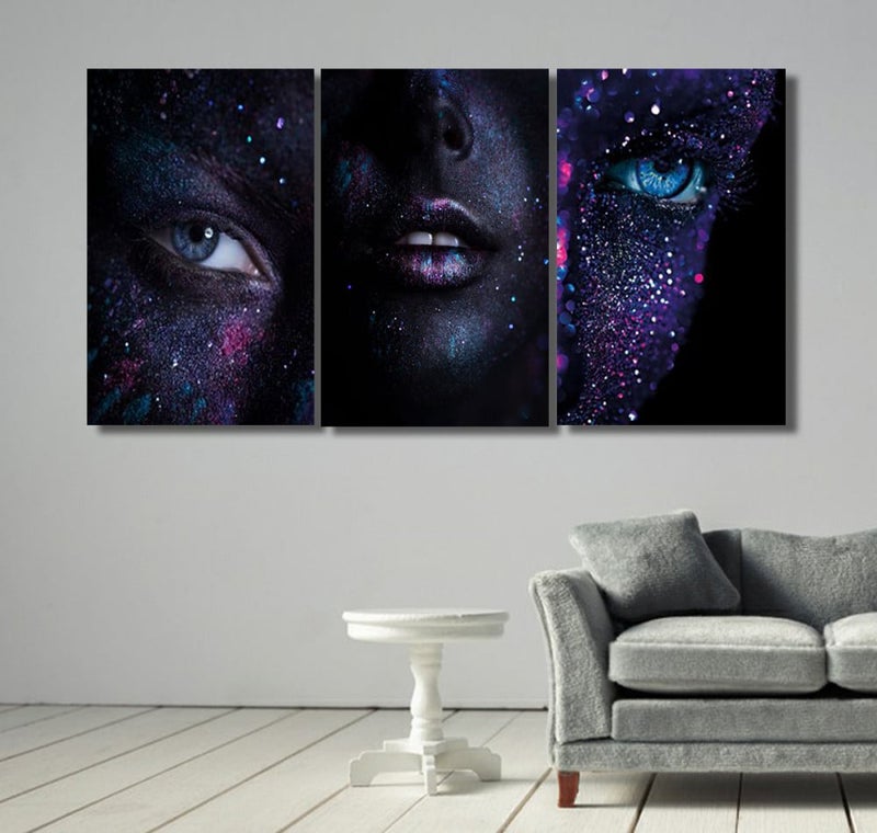 ماركتنا ثلاث لوحات قماشية بتصميم المرأة مع برواز مجوف مقاس (90×40) ثلاث قطع - Image 1