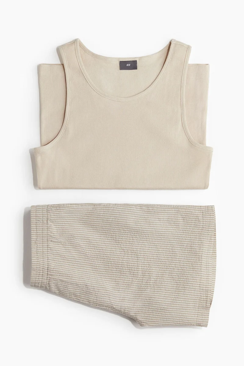 H&M Knitted Vest & Pyjama Shorts Set
