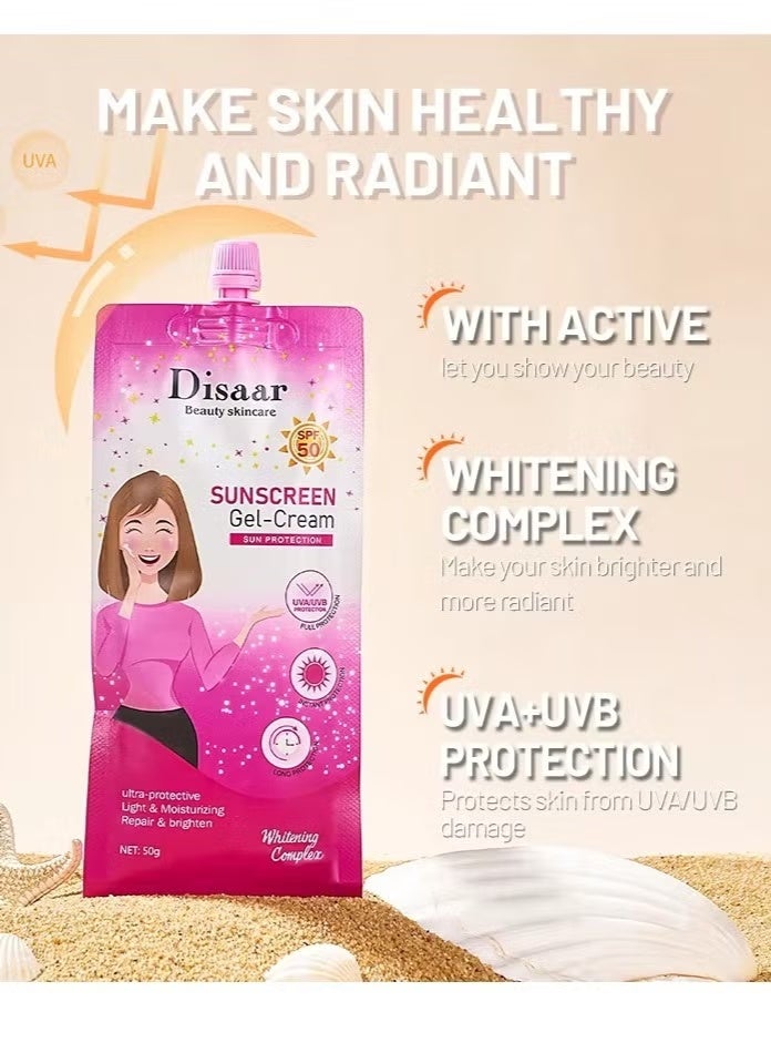 Disaar Sunscreen SPF50 Gel Cream 50g Broad Spectrum Sun Protection For Face And Body Non Greasy Lightweight For All Skin Types - Image 2