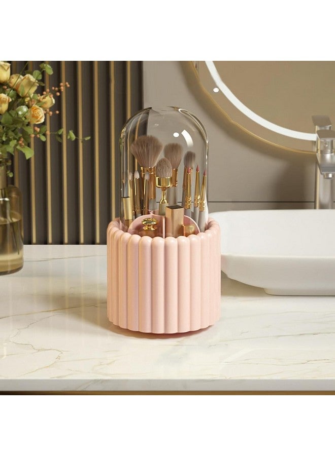 INSIME 360 Rotating Makeup brush holder with lid | Make up brush holder cosmetic organizer | Makeup brush box stand rotating organiser, 7- Slot brush holder makeup - Dustproof & Waterproof - Image 1