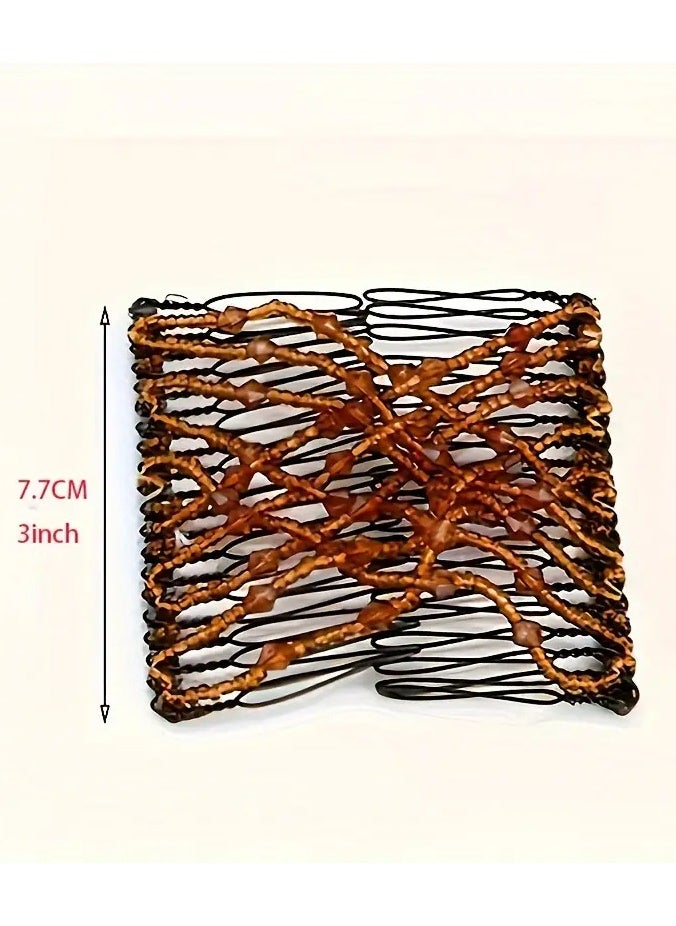 Goolsky 1pc Magic Hair Comb Vintage Bead Stretchy Magic Clip Comb Crystal Stretch Faux Pearls Decor Hair Accessories Hair Jewelry Hair Styling Decoration  - Image 2