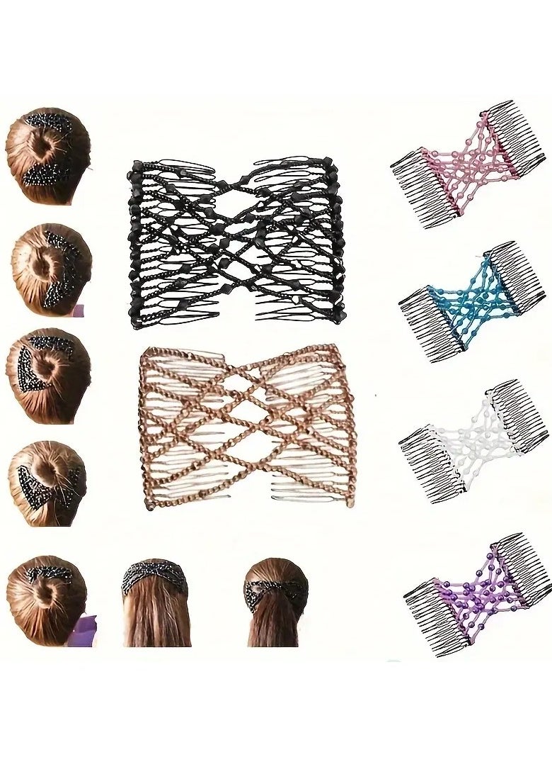 Goolsky 1pc Magic Hair Comb Vintage Bead Stretchy Magic Clip Comb Crystal Stretch Faux Pearls Decor Hair Accessories Hair Jewelry Hair Styling Decoration  - Image 3