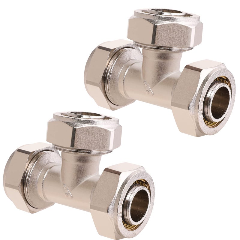 ANCIMOON 2PCS 34 Tee Air Piping Fittings 34 Tubing x 34 Tubing x 34 Tubing BrassNickel Plated 200PSI Working Pressure Air Line Fittings for Shop Garage Compressed Air Tube System