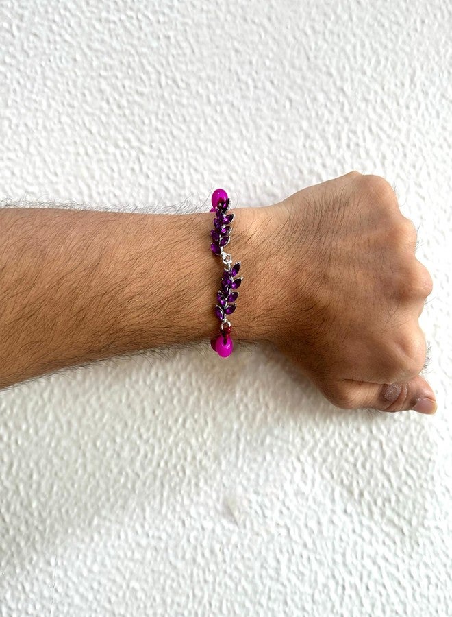 Mahi Rhodium Plated Leafy Shape Purple Crystals Rakhi for Bhaiya, Brother, Bhai, Bro (RA1100784RPur) - Image 4