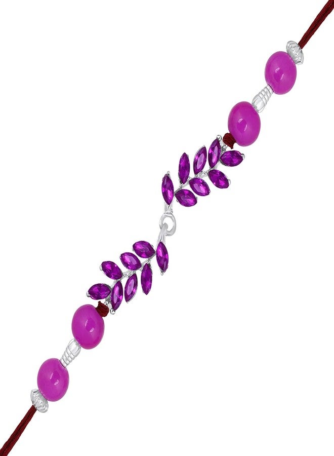 Mahi Rhodium Plated Leafy Shape Purple Crystals Rakhi for Bhaiya, Brother, Bhai, Bro (RA1100784RPur) - Image 1
