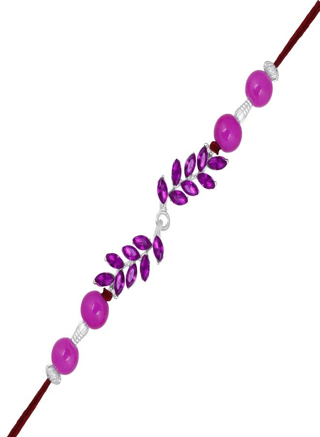 Mahi Rhodium Plated Leafy Shape Purple Crystals Rakhi for Bhaiya, Brother, Bhai, Bro (RA1100784RPur) - Image 3