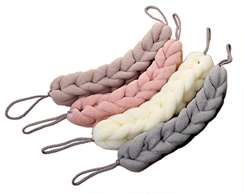 AARainbow 4 Packs Long Stretch Back Sponge with Rope Handles Back Scrubber Bath Shower Mesh Sponge Exfoliating Body Scrub Stretch Braided Loofah for Men and Women (1 White+1 Grey+1 Pink+1 Lotus Pink - Image 1