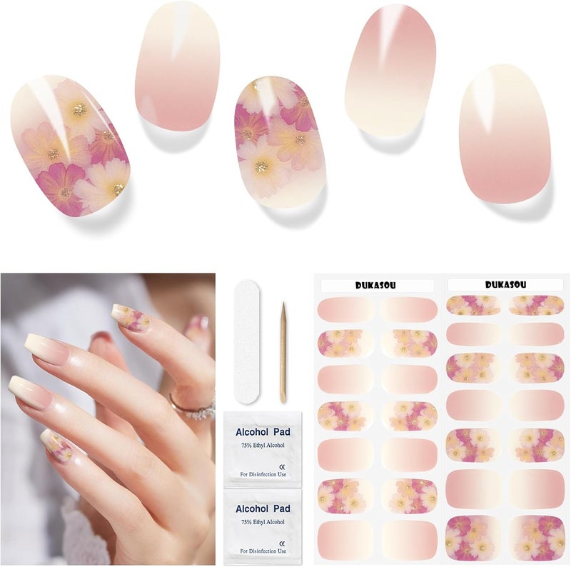 Semi Cured Gel Nail Strips 28 pcs Gel Nail Strips Work with Any UV Lamp Long Lasting UV Polish Stickers Wraps Salon Quality Easy to Apply