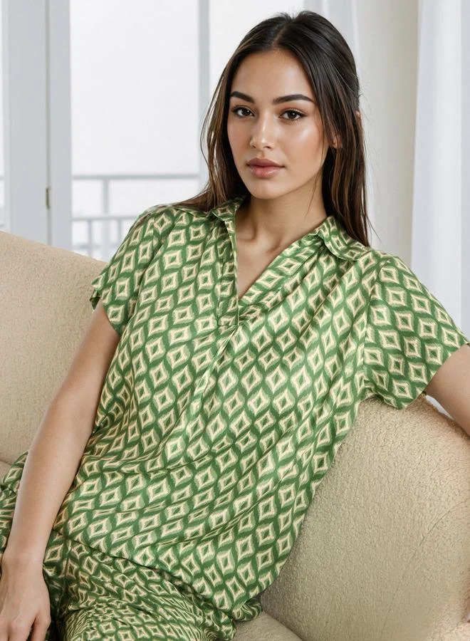 Splash FAV Geometric Print Pyjama Set with Eye Mask