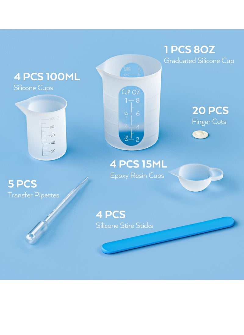 KASTWAVE - Silicone Measuring Cups, 250 and 100 ml Resin Mixing Cups Stirring Sticks Pipettes for Epoxy Mixing, Molds, Jewelry Making, Waxing, DIY Crafting Tools with Easy to Clean Finger Grips - Image 1