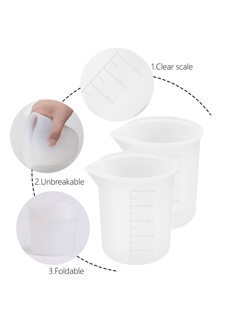 KASTWAVE - Silicone Measuring Cups, 250 and 100 ml Resin Mixing Cups Stirring Sticks Pipettes for Epoxy Mixing, Molds, Jewelry Making, Waxing, DIY Crafting Tools with Easy to Clean Finger Grips - Image 1