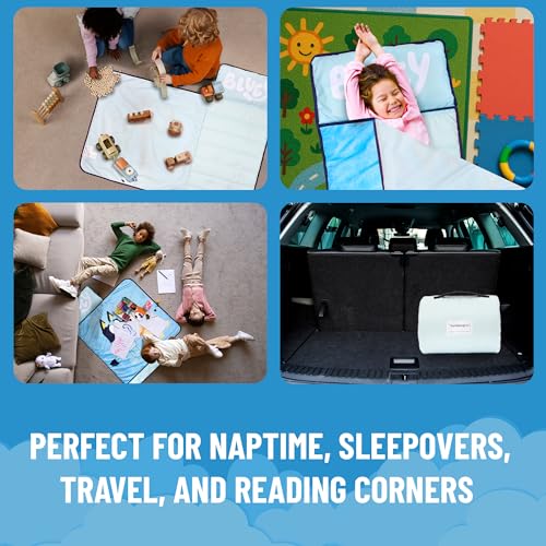 Jay Franco Kids Nap Mat with Embedded Pillow & Blanket – Soft 46"x20" Microfiber Sleeping Bag with Name Tag & Handle for School, Travel, Sleepover, Blue - Bluey - Image 3