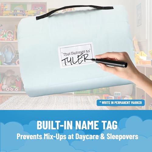 Jay Franco Kids Nap Mat with Embedded Pillow & Blanket – Soft 46"x20" Microfiber Sleeping Bag with Name Tag & Handle for School, Travel, Sleepover, Blue - Bluey - Image 5