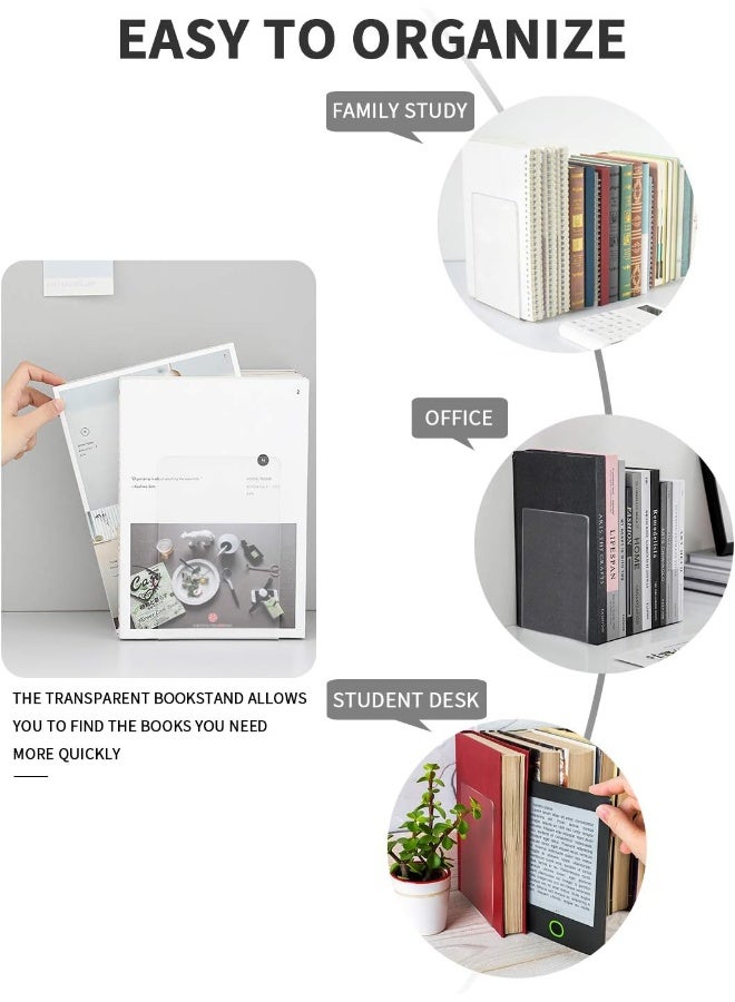 TPGP 8 Pairs Clear Acrylic Bookends, Plastic Acrylic Book Ends for Shelves, Non-Slip Desktop Organizer Transparent Book Holder Bookracks for Office School Library  - Image 5