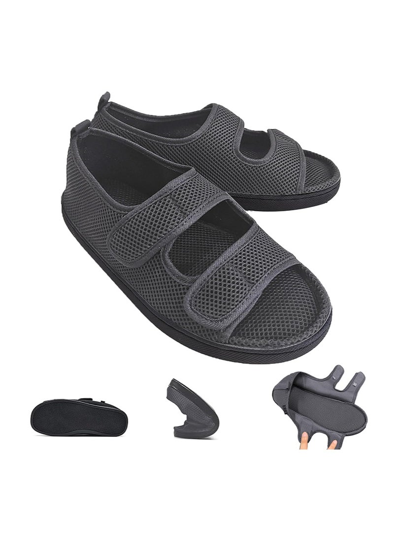 ايكانبو أحذية لمرضى السكري، صنادل مفتوحة الأصابع بعرض إضافي، نعال قابلة للتعديل لعلاج التهاب المفاصل والوذمة لكبار السن (رمادي) - Image 1