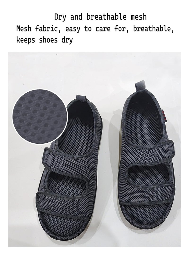 ايكانبو أحذية لمرضى السكري، صنادل مفتوحة الأصابع بعرض إضافي، نعال قابلة للتعديل لعلاج التهاب المفاصل والوذمة لكبار السن (رمادي) - Image 3