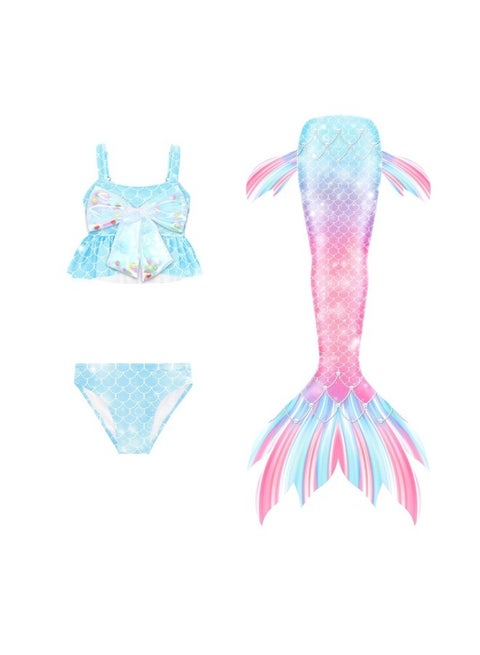 Children's Mermaid Swimwear Girls' Colorful Mermaid Tail Three Piece Swimwear Set