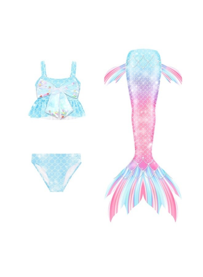 GGEROU Children's Mermaid Swimwear Girls' Colorful Mermaid Tail Three Piece Swimwear Set - Image 1