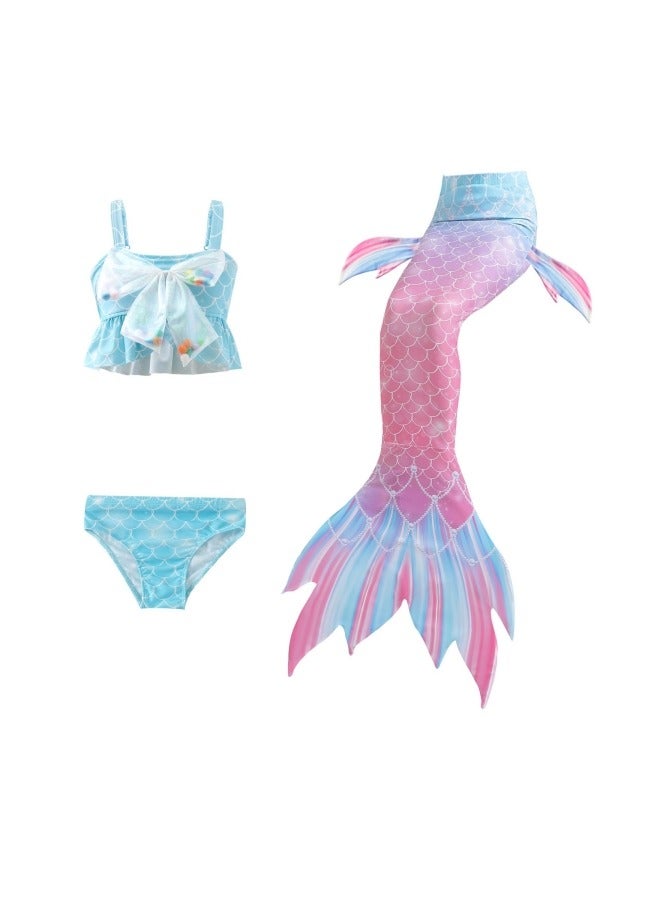 GGEROU Children's Mermaid Swimwear Girls' Colorful Mermaid Tail Three Piece Swimwear Set - Image 3