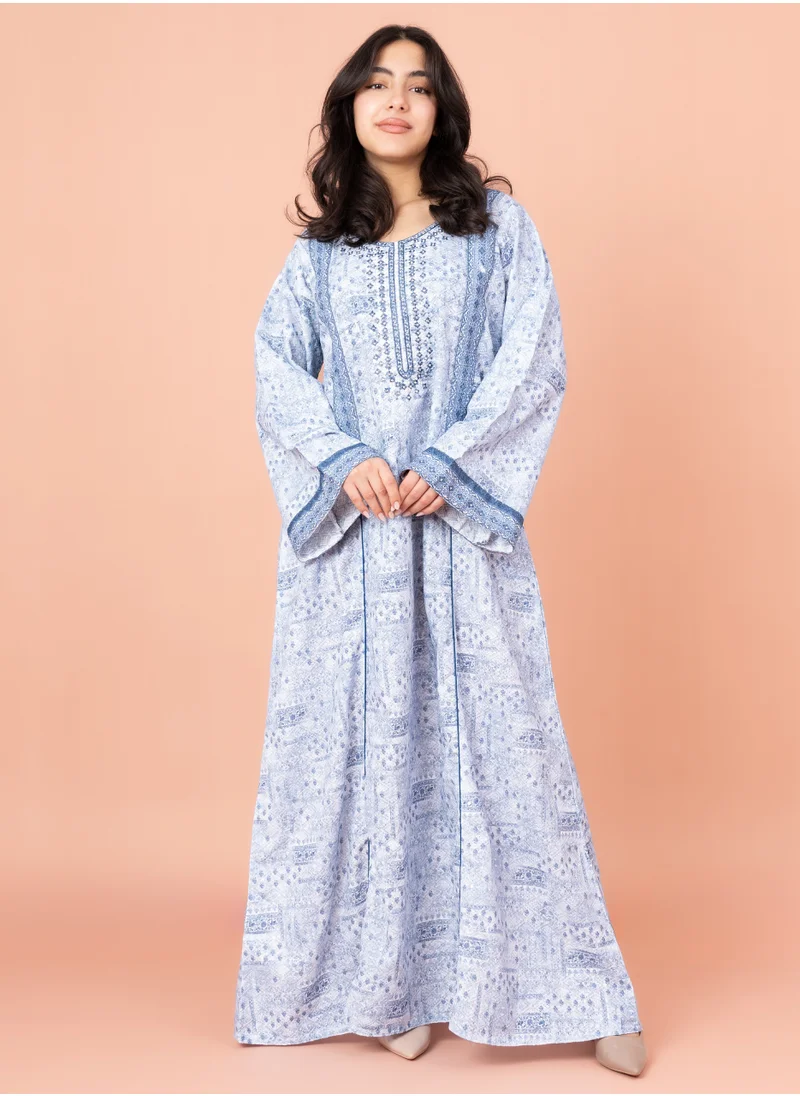 IKKXA Modern Embroidery Jalabiya IN039 Blue