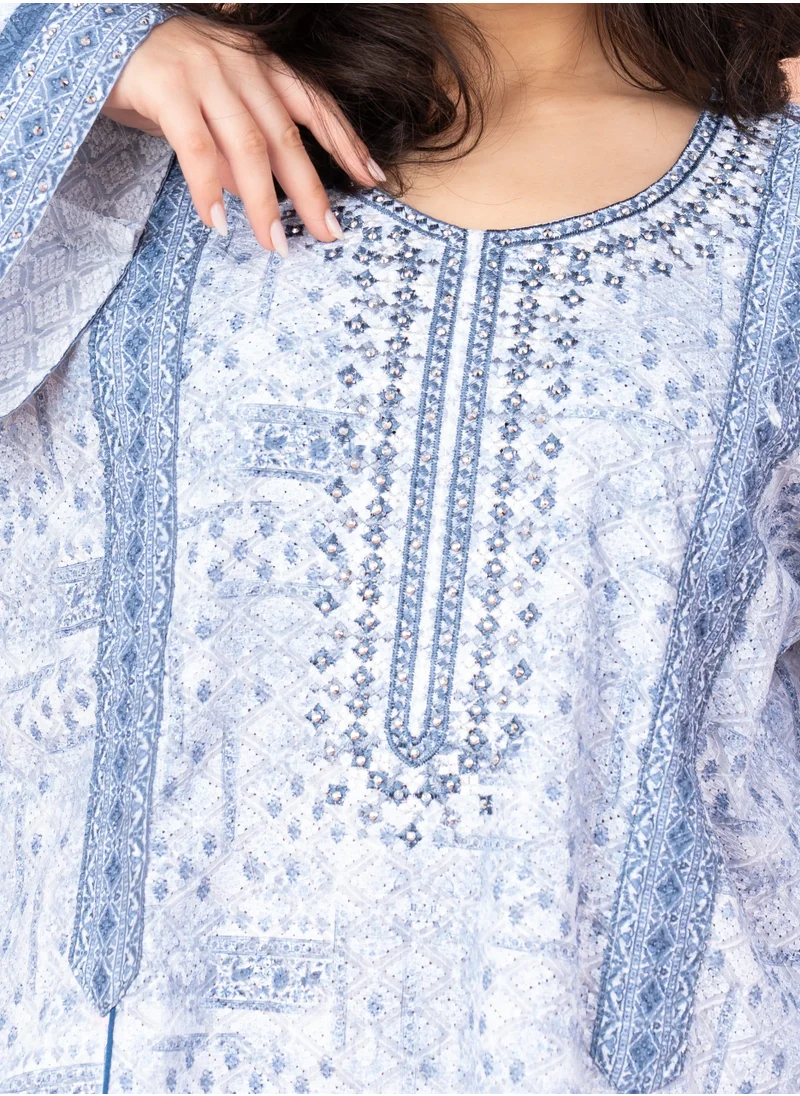 IKKXA Modern Embroidery Jalabiya IN039 Blue