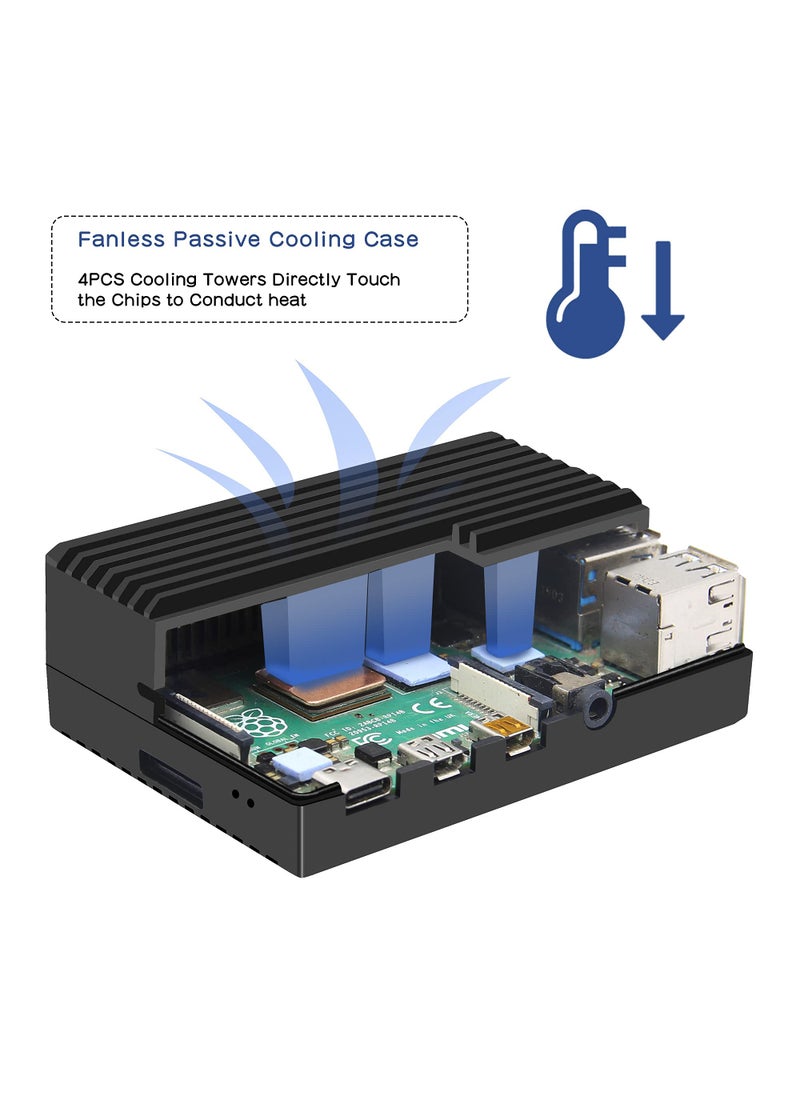 Geekworm Geekworm for Raspberry Pi 4 Aluminum Case, Heavy Duty Passive Cooling Metal Case/Housing with Heatsink Pillar Compatible with Raspberry Pi 4 Model B Only-Black (P173)  - Image 2