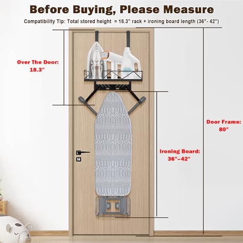 Siyzda Ironing Board Hanger, Metal Over The Door or Wall Mounted Ironing Board Caddy, Ironing Board Storage Shelf with Adjustable Hooks for Laundry Room, Living Room, Bathroom (Matte Black) - Image 3