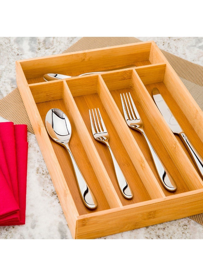 Restaurantware 13 x 10 x 1.9 Inch Silverware Tray, 1 Durable Cutlery Tray - 5 Compartments, Shatterproof, Natural Bamboo Utensil Tray, Chip-Resistant, For Knives, Forks, And Spoons - Image 3