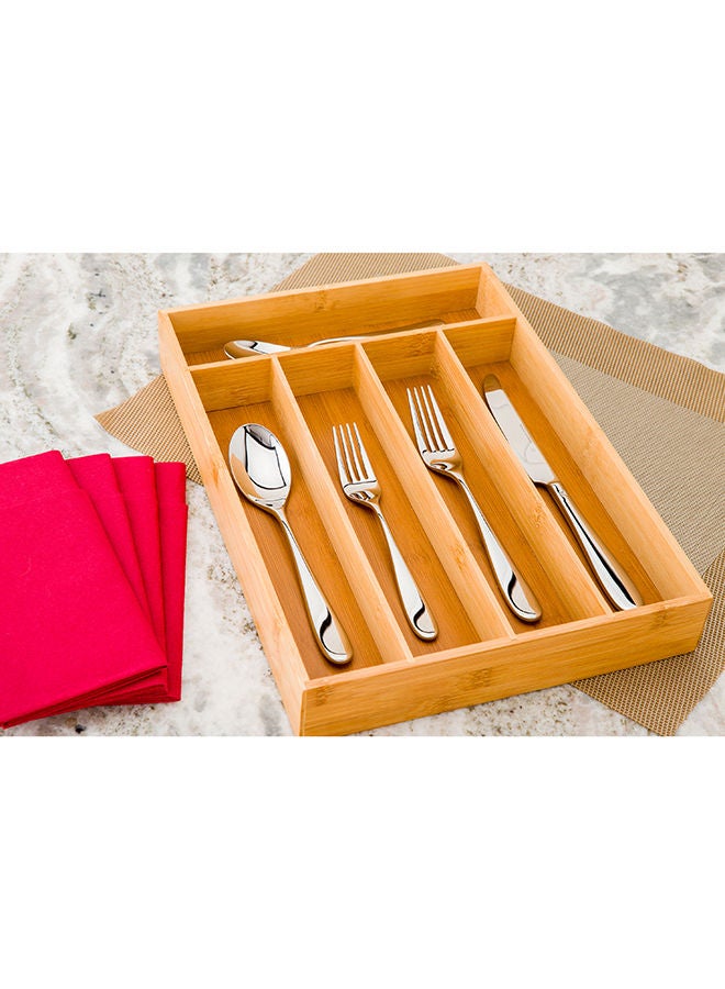 Restaurantware 13 x 10 x 1.9 Inch Silverware Tray, 1 Durable Cutlery Tray - 5 Compartments, Shatterproof, Natural Bamboo Utensil Tray, Chip-Resistant, For Knives, Forks, And Spoons - Image 5